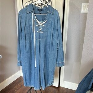 Chaps Denim Lace-Up Blue Tunic Dress